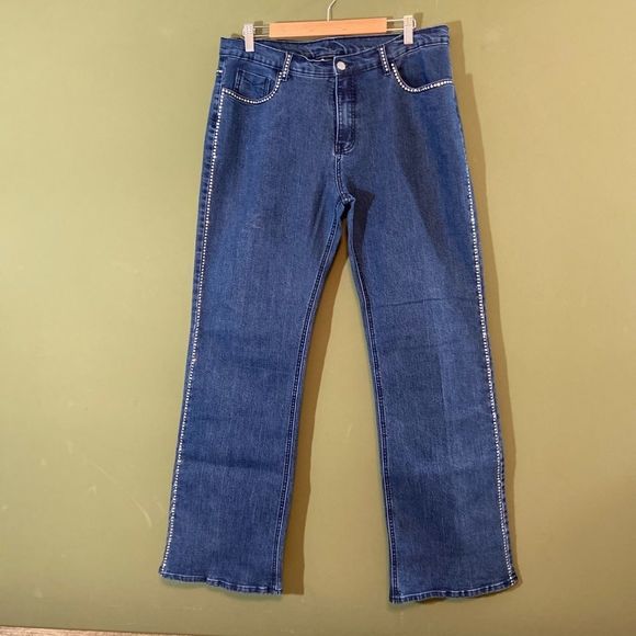 Christine Alexander Denim - Christine Alexander Vintage Crystal Embellished straight leg, hi-rise jeans 16.